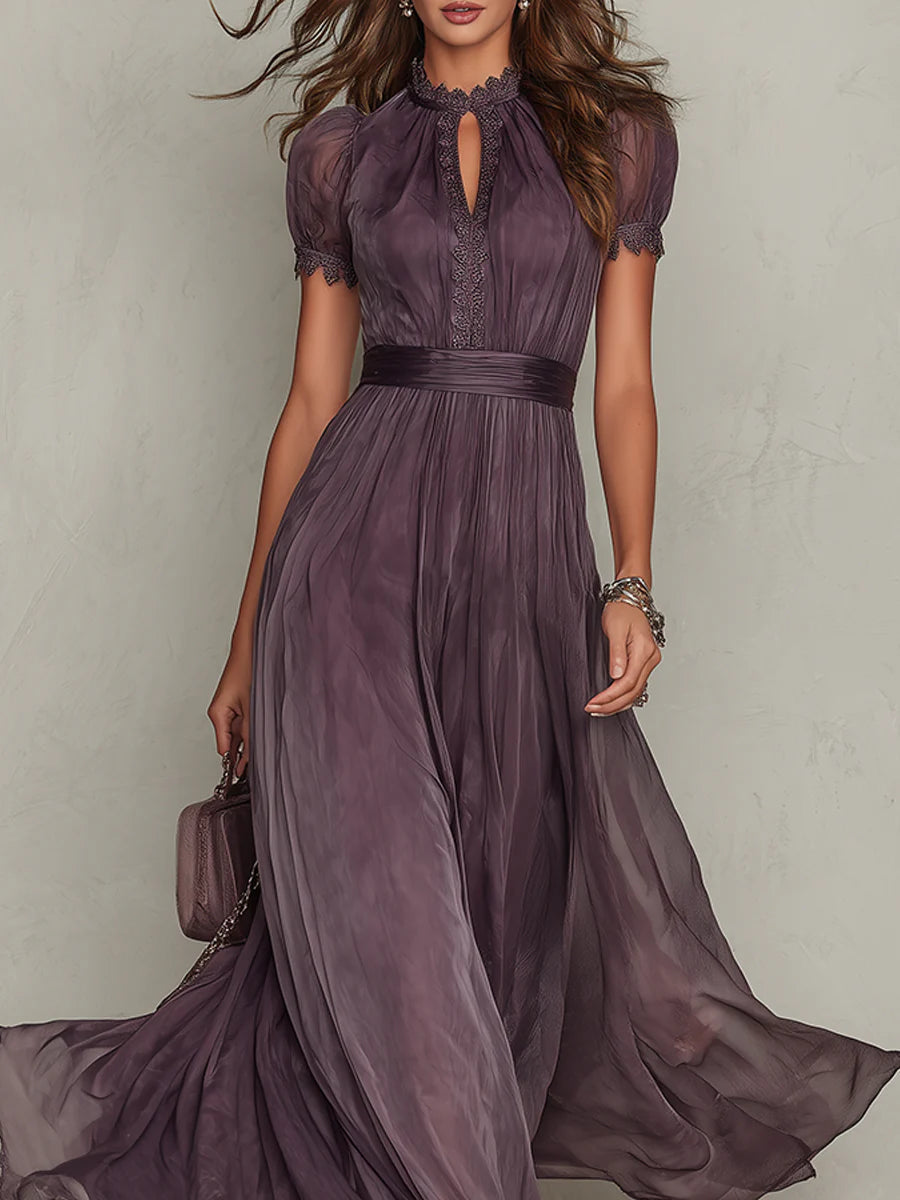 Flavia - Vestido largo violeta con escote en forma de llave para Mujer