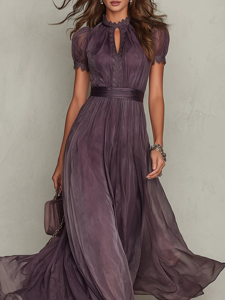 Flavia - Vestido largo violeta con escote en forma de llave para Mujer