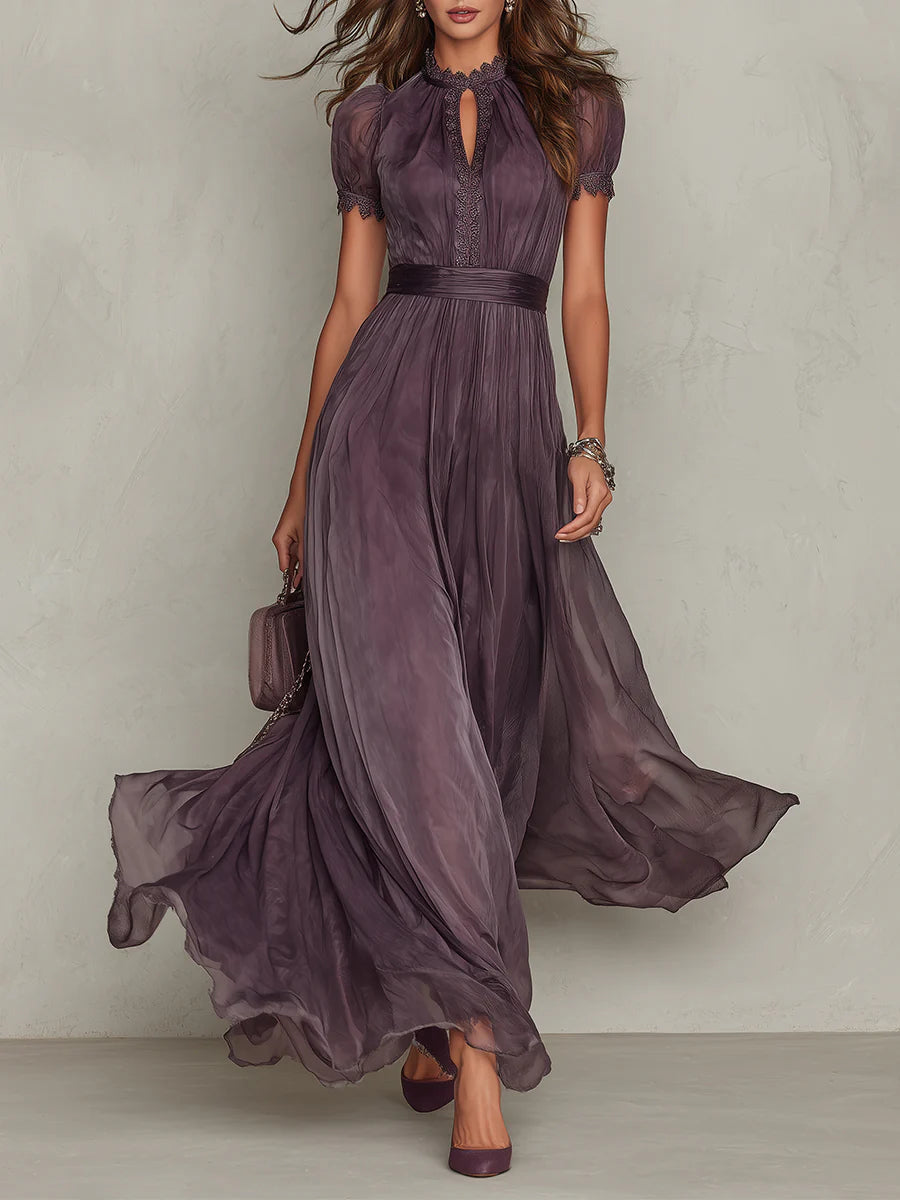 Flavia - Vestido largo violeta con escote en forma de llave para Mujer